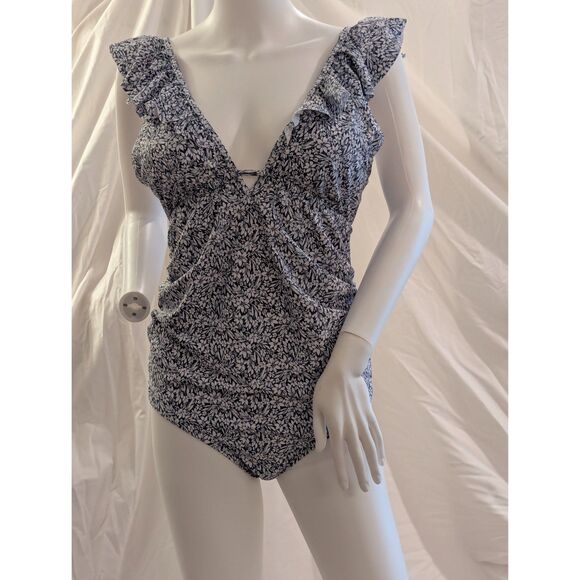 PinkBlush Blue Floral Ruffle Maternity One-Piece Swimsuit – Size M  – NWT - Picture 3 of 12